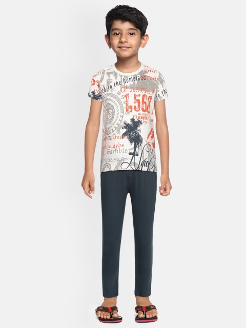 

Sweet Dreams Boys White & Navy Blue Printed Night Suit