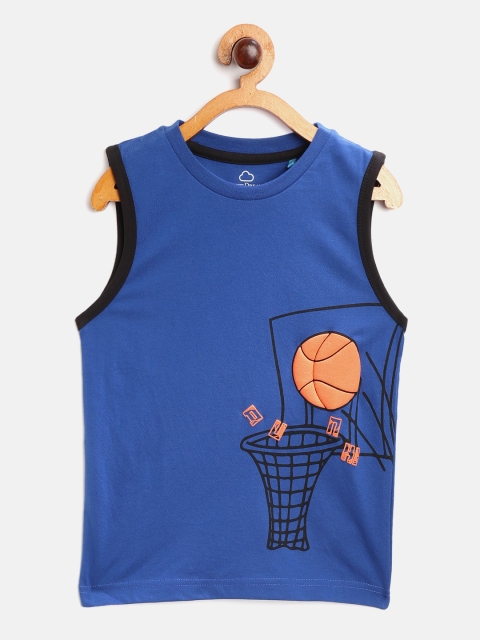 

Sweet Dreams Boys Blue & Orange Basketball Print Round Neck Cotton T-shirt