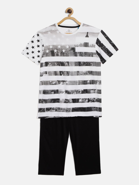 

Sweet Dreams Boys White & Black Striped Night Suit