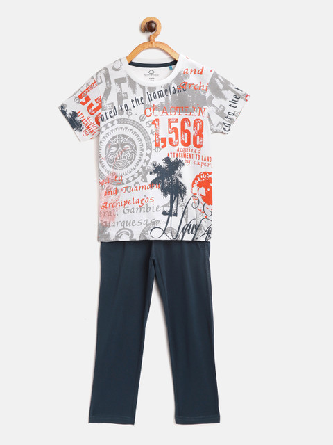 

Sweet Dreams Boys White & Navy Blue Graphic Print Night Suit