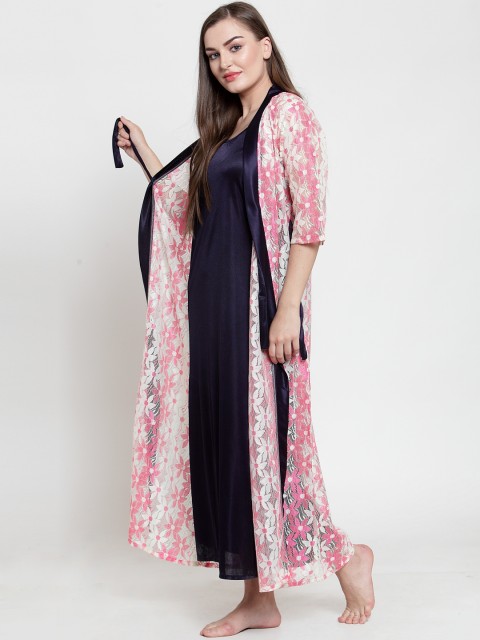 

Claura Navy Blue Solid Nightdress ST-52