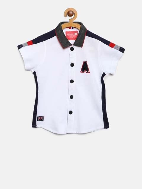 

Gini and Jony Boys White & Navy Blue Regular Fit Solid Casual Shirt