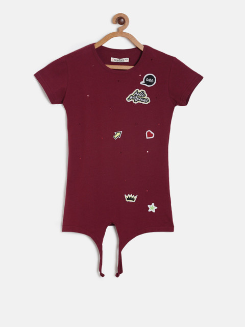 

Gini and Jony Girls Maroon Printed Top