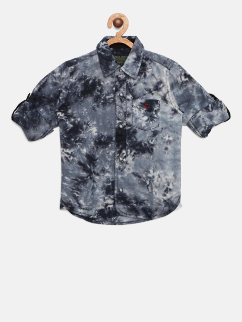 

Gini and Jony Boys Grey & Navy Blue Regular Fit Dyed Casual Shirt