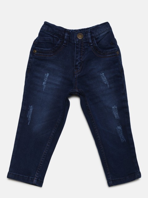 

Gini and Jony Boys Navy Regular Fit Mid-Rise Low Distress Stretchable Jeans, Navy blue