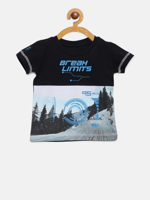 

Palm Tree Boys Navy Blue & White Printed Round Neck T-shirt