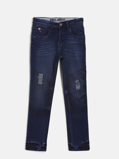 

Gini and Jony Boys Navy Blue Slim Fit Mid-Rise Low Distress Jeans
