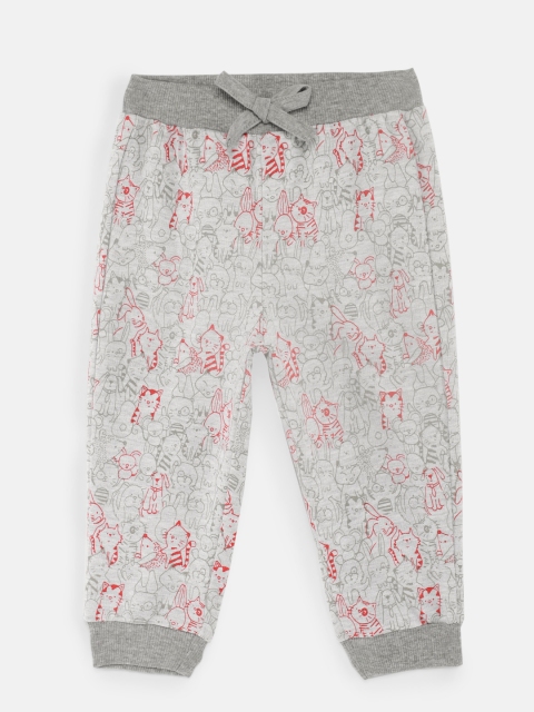 

Gini and Jony Girls Grey Melange Printed Joggers