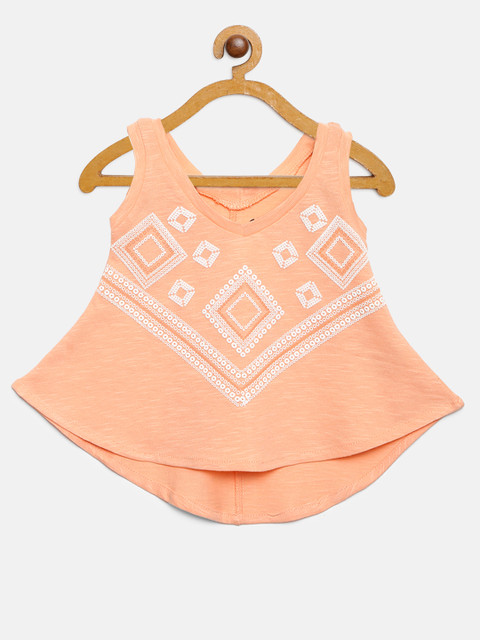 

Gini and Jony Girls Peach-Coloured & White Geometric Printed A-Line Top