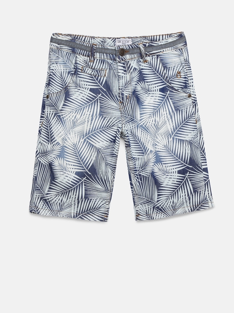 Gini and Jony Boys Navy Blue & White Printed Regular Fit Shorts