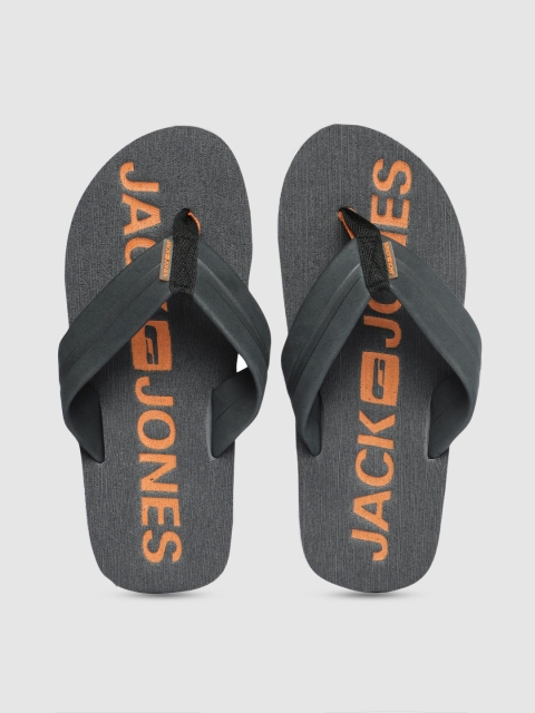 

Jack & Jones Men Charcoal Grey Printed Thong Flip-Flops