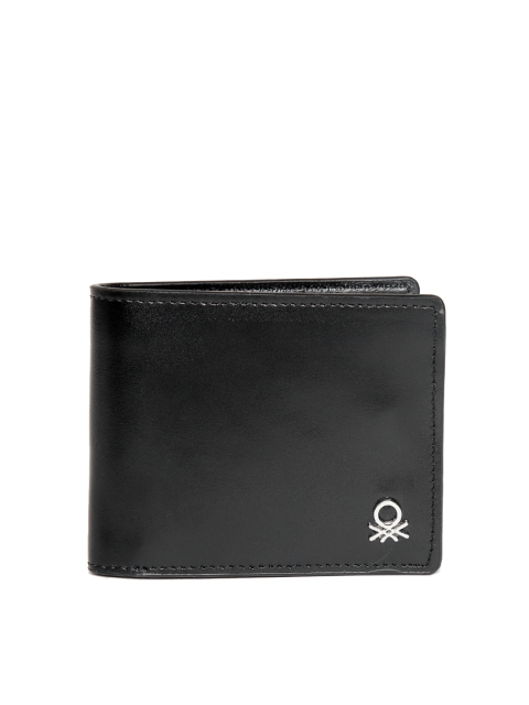 

United Colors of Benetton Men Black Solid Leather Two Fold Wallet