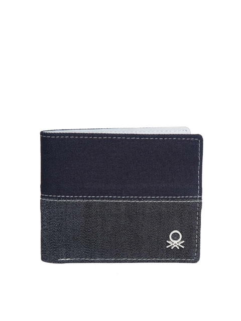 

United Colors of Benetton Navy Blue & Charcoal Grey Colourblocked Denim Two Fold Wallet