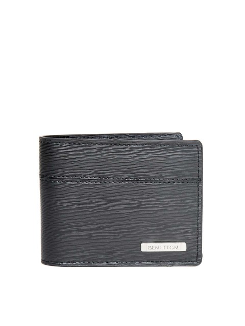 

United Colors of Benetton Men Black Solid Leather Two Fold Wallet