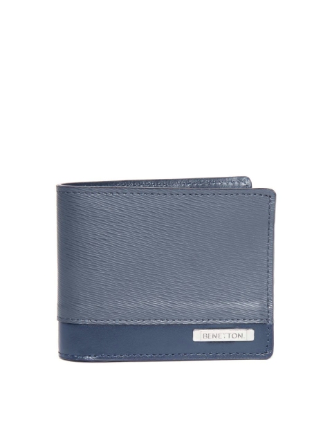 

United Colors of Benetton Men Navy Blue Solid Leather Two Fold Wallet