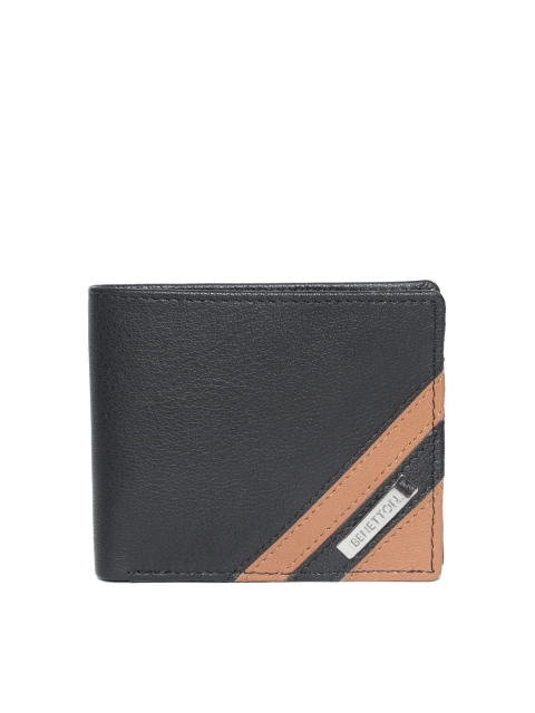 

United Colors of Benetton Men Black Leather Solid Two Fold Wallet