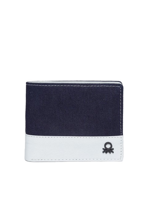 

United Colors of Benetton Men Navy Blue & Light Grey Colourblocked Two Fold Wallet