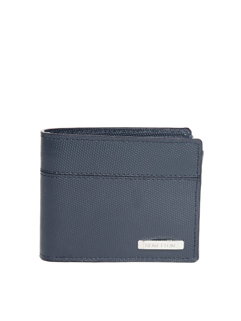 

United Colors of Benetton Men Navy Blue Textured Leather Two Fold Wallet