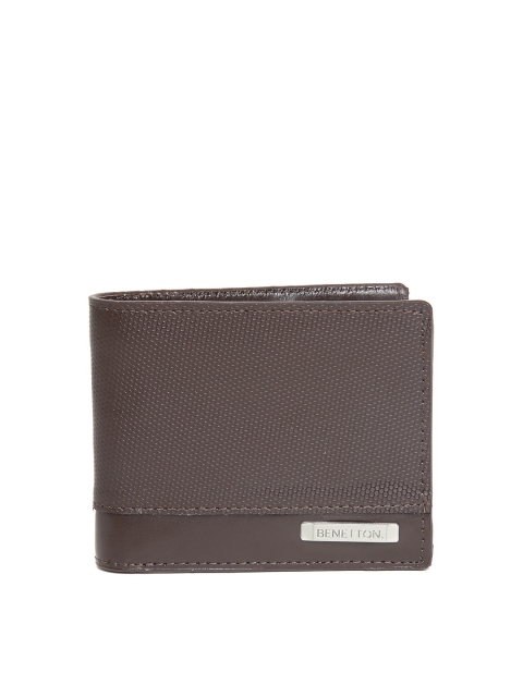 

United Colors of Benetton Men Coffee Brown Leather Textured Two Fold Wallet