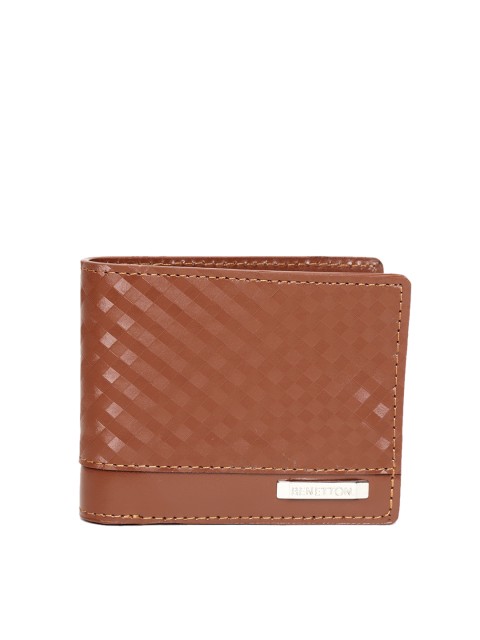 

United Colors of Benetton Men Brown Checked Leather Two Fold Wallet
