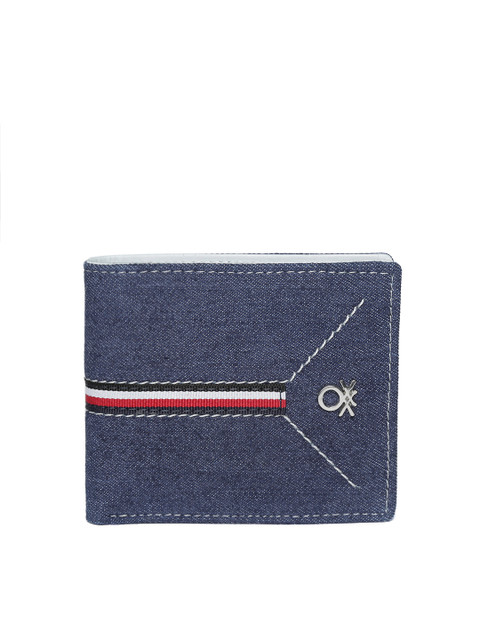

United Colors of Benetton Men Navy Blue Striped Detail Denim Two Fold Wallet
