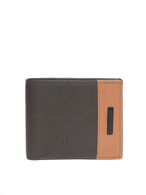 

United Colors of Benetton Men Brown Colourblocked Leather Two Fold Wallet