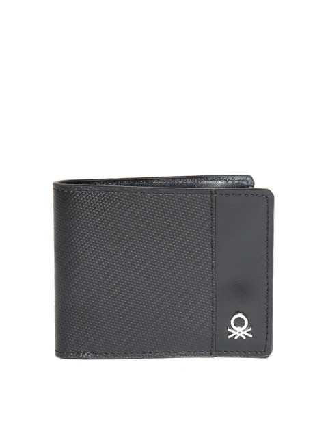 

United Colors of Benetton Men Black Leather Textured Two Fold Wallet