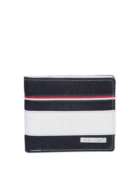 

United Colors of Benetton Men Navy Blue & White Colourblocked Two Fold Wallet