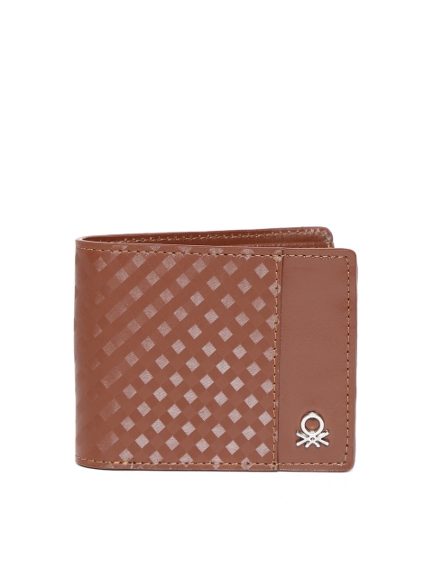 

United Colors of Benetton Men Brown Checked Leather Two Fold Wallet