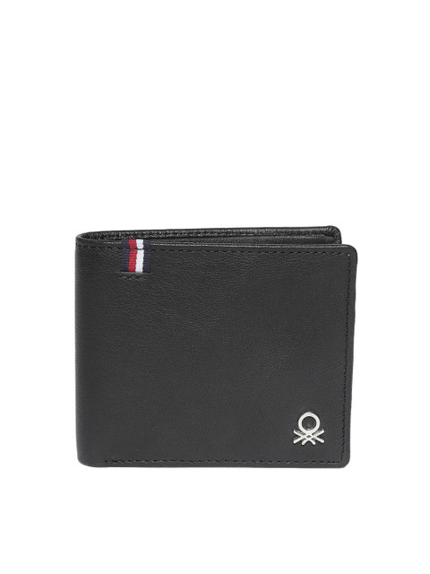 

United Colors of Benetton Men Black Leather Solid Two Fold Wallet