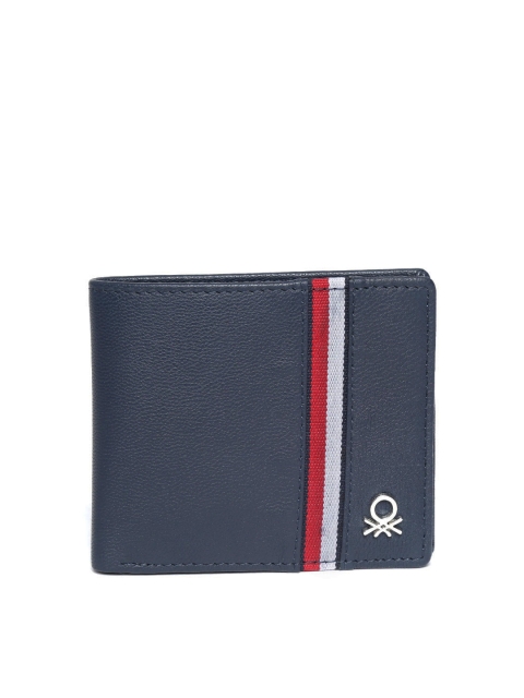 

United Colors of Benetton Men Navy Leather Solid Two Fold Wallet, Navy blue
