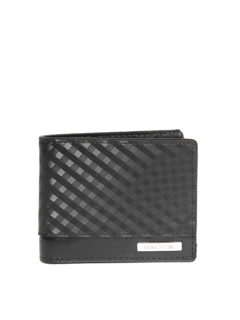 

United Colors of Benetton Men Black Leather Checked Two Fold Wallet