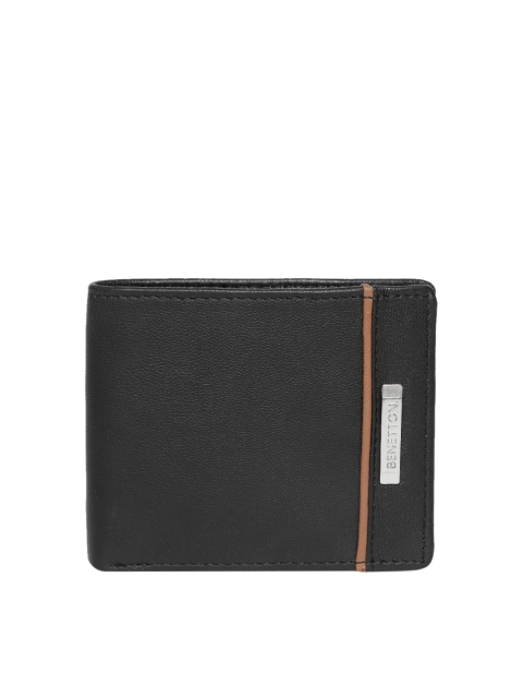

United Colors of Benetton Men Black Leather Solid Two Fold Wallet
