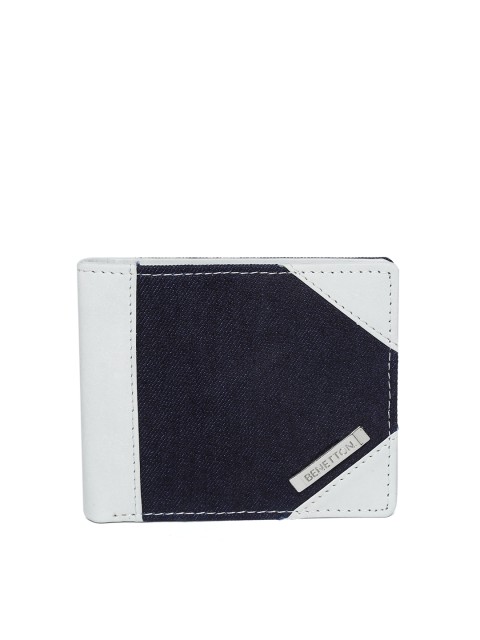 

United Colors of Benetton Men Navy Blue & Off-White Colourblocked Two Fold Wallet