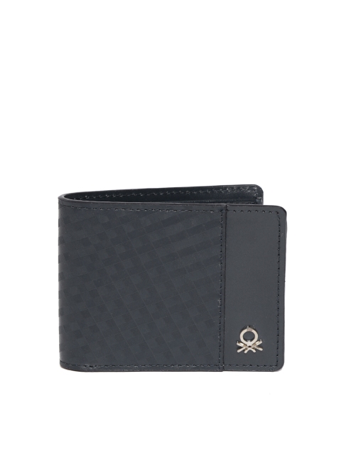 

United Colors of Benetton Men Navy Blue Checked Leather Two Fold Wallet