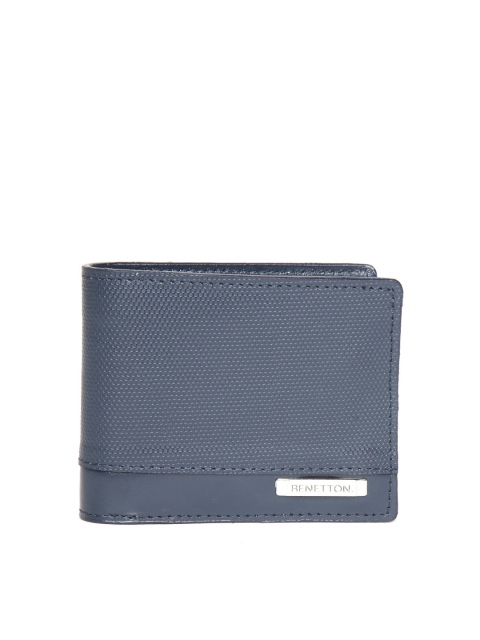 

United Colors of Benetton Men Navy Blue Textured Leather Two Fold Wallet