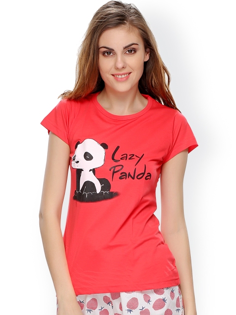 

Clovia Red Printed Lounge Top LT0010P04S