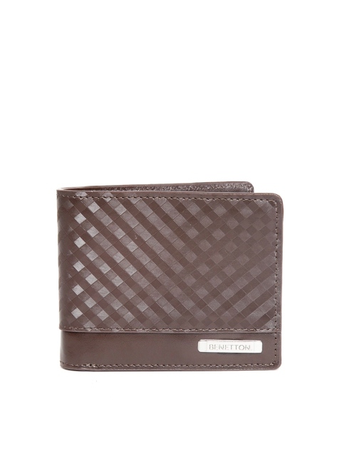 

United Colors of Benetton Men Coffee Brown Checked Leather Two Fold Wallet