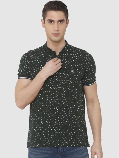 

Mufti Men Green Printed Henley Neck T-shirt