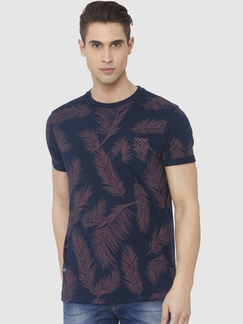 

Mufti Men Navy Blue Printed Round Neck Slim Fit T-shirt