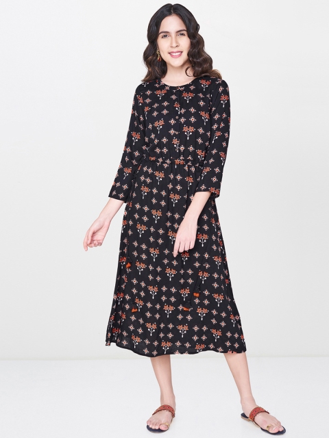 

Global Desi Women Black Printed A-Line Dress