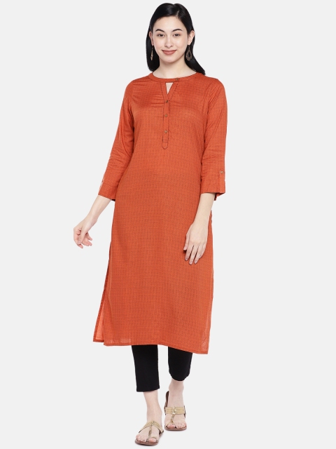 

Global Desi Women Orange Solid Straight Kurta