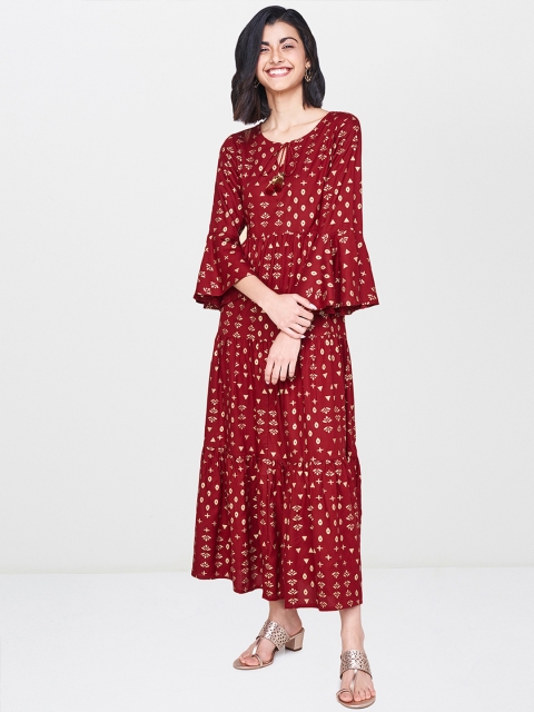 

Global Desi Women Red & Gold Printed A-Line Dress