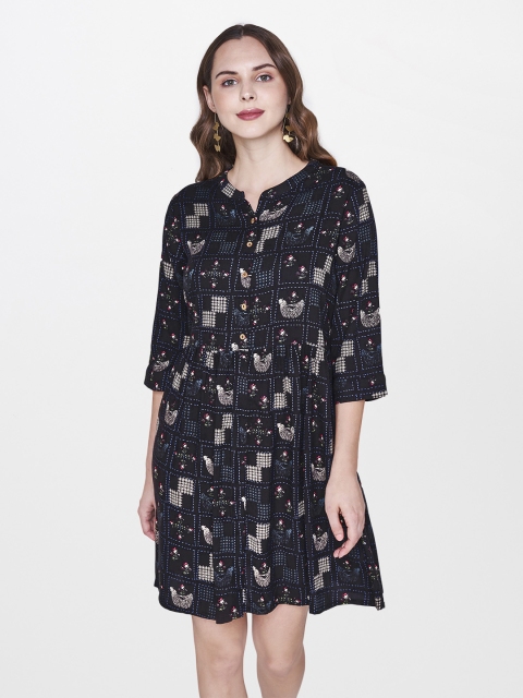 

Global Desi Women Black Printed Fit & Flare Dress