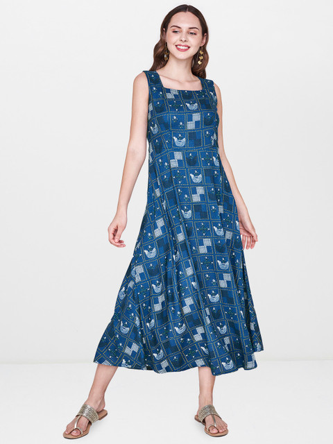 

Global Desi Women Blue Printed Maxi Dress