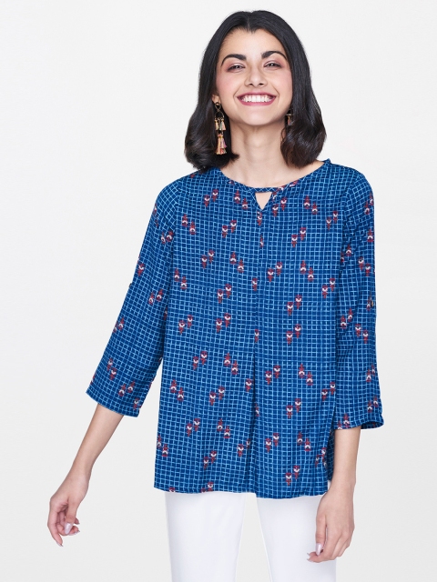 

Global Desi Women Blue Checked Top