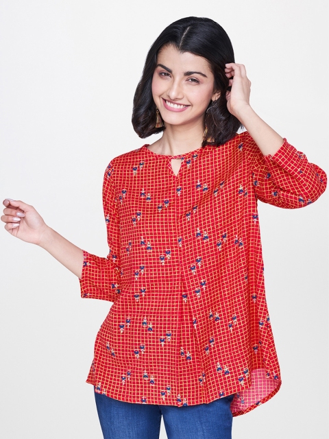 

Global Desi Women Red Printed High-Low Top