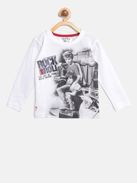 

Palm Tree Boys White & Grey Printed Round Neck T-shirt