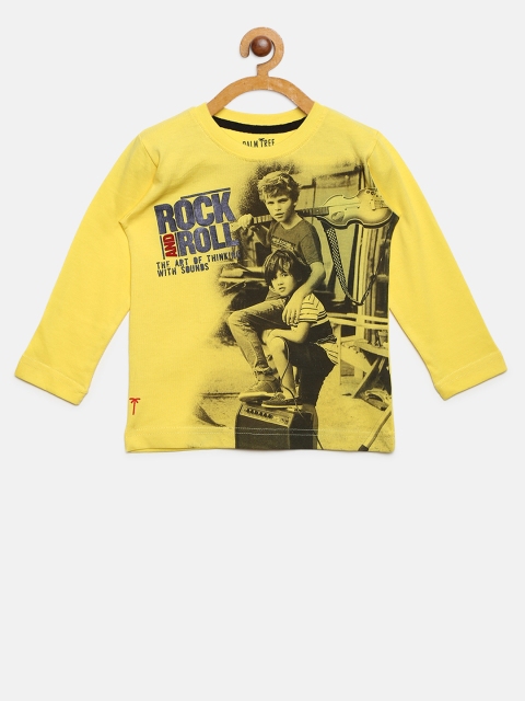 

Palm Tree Boys Yellow & Black Printed Round Neck T-shirt