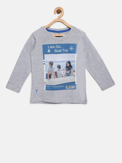 

Palm Tree Boys Grey Melange Printed Round Neck T-shirt